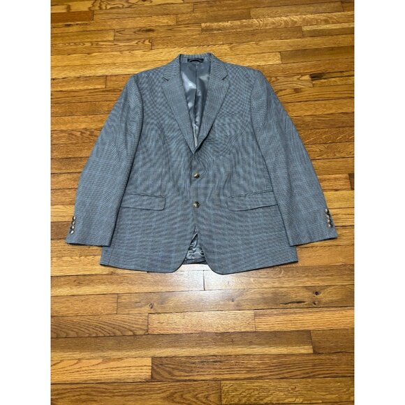 Chaps Mens Blazer Jacket Size 42R Gray Blue Stretch Houndstooth Sport Coat - Picture 1 of 6